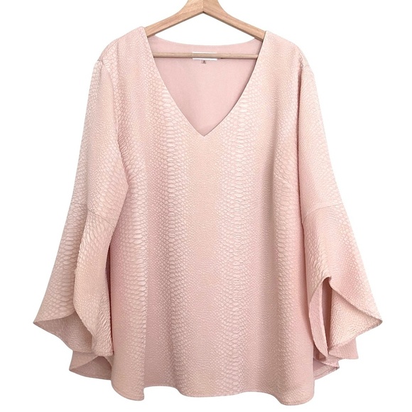 CALVIN KLEIN Bell Sleeve Tunic Top Pink Flouncy Snake Reptile Textured Print - Picture 1 of 8
